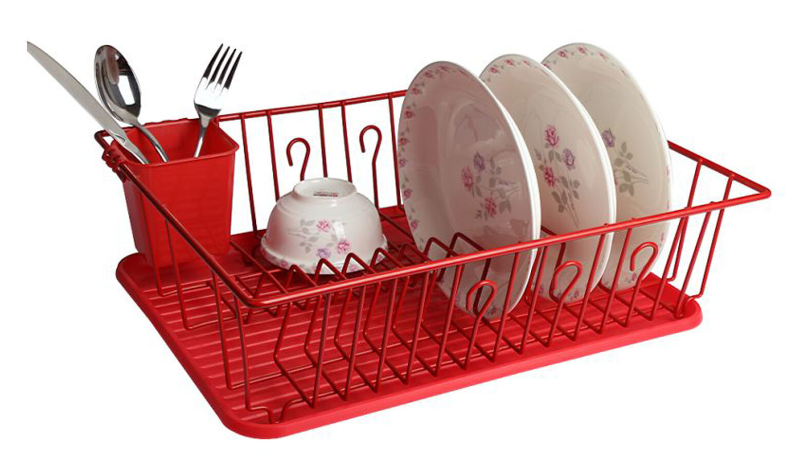 red dish drainer set