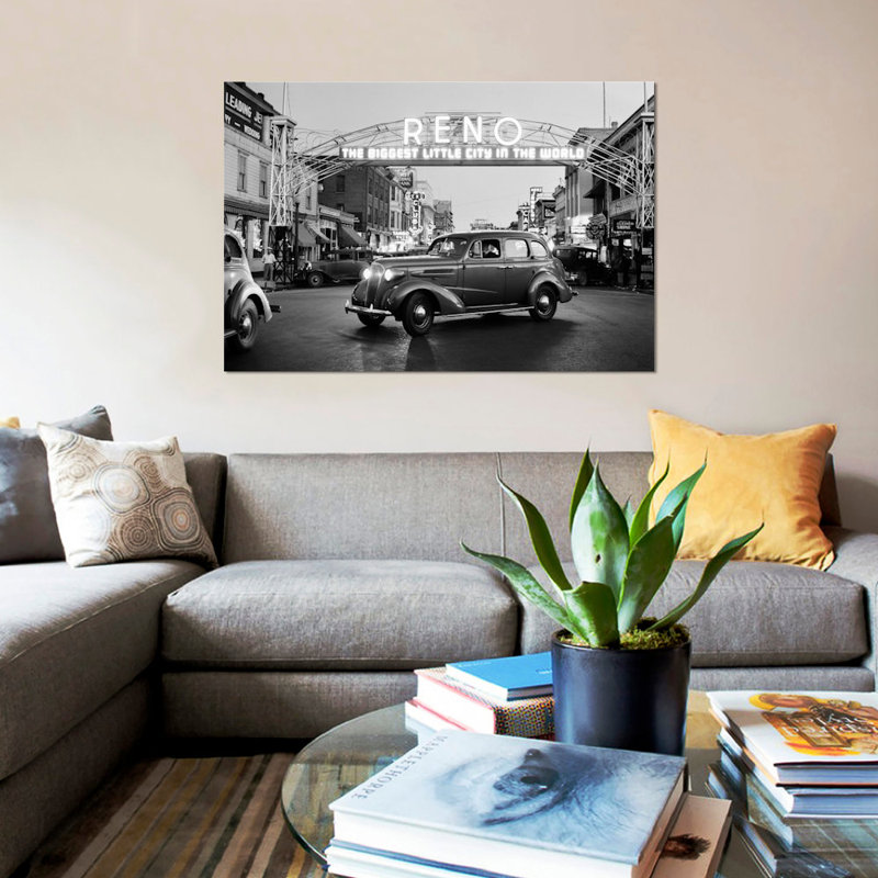 East Urban Home 1930s Night Of Arch Over Main Street Reno Nevada Neon Sign The Biggest Little City In The World Photographic Print On Wrapped Canvas Wayfair