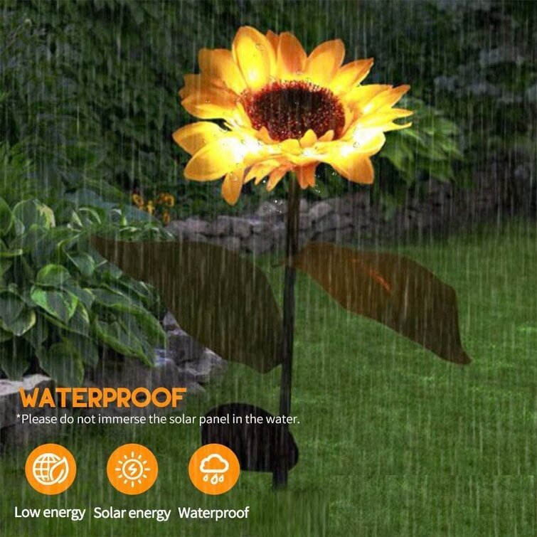 2pcs Sunflower Shaped LED Solar Lawn Lamps Waterproof Outdoor Path Lights #K