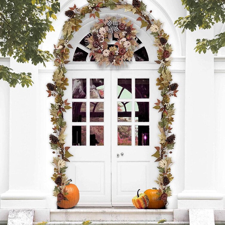 VIGEIYA 24/” Fall Decor Wreath for Front Door Home Wall Decorations Autumn Harvest Thanksgiving Party Supplies