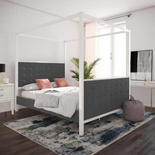 Go to store & view more images Bowery Queen Upholstered Canopy Bed by CosmoLiving by Cosmopolitan