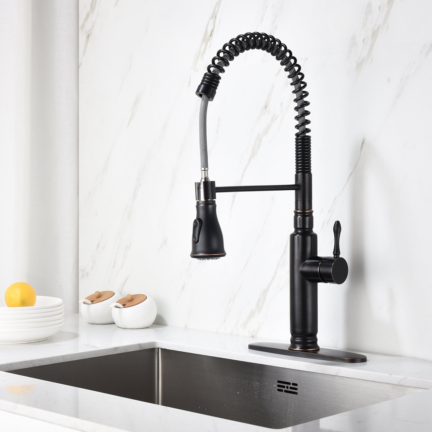 Organnice Stainless Steel Single Lever Handle Pull Down Sprayer Oil Rubbed Bronze Kitchen Faucet