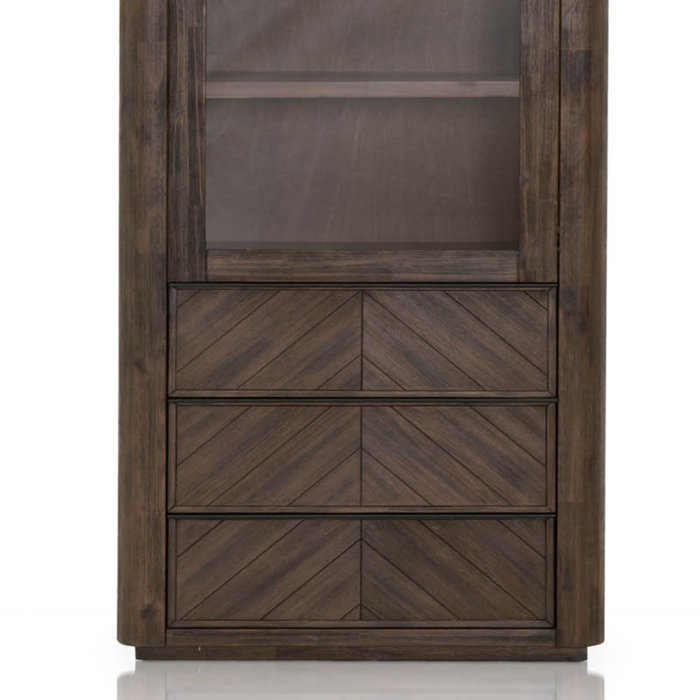 Union Rustic Wooden Curio Cabinet With Three Storage Drawers And