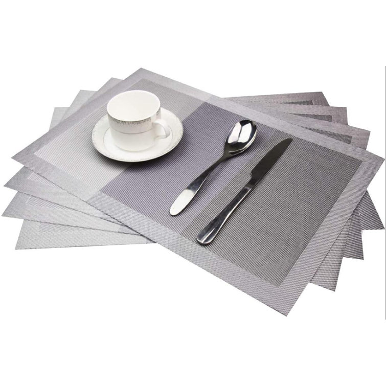 Set of 4 PVC Placemats Non-Slip Heat Insulation Dining Table Place Mats Gray 