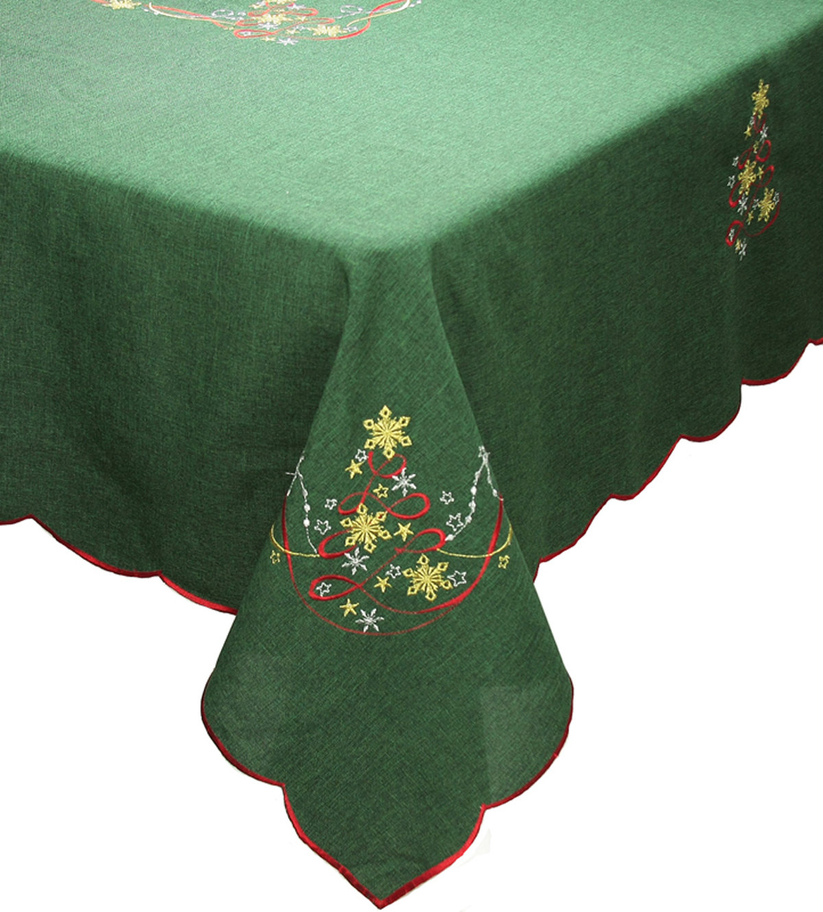 FESTIVE CREAM TABLECLOTHS WITH RED EMBROIDERED FIR TREE CHRISTMAS PARTY