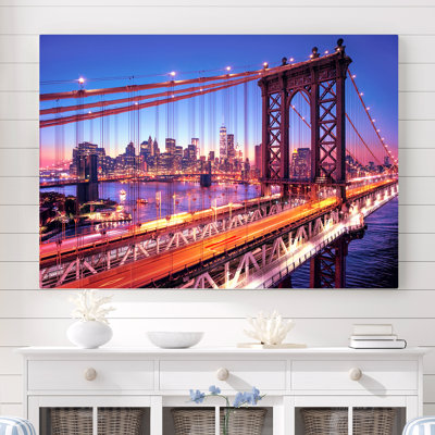 Kerriana Manhattan Bridge Alive at Night - New York City - Wrapped Canvas Photograph Print
