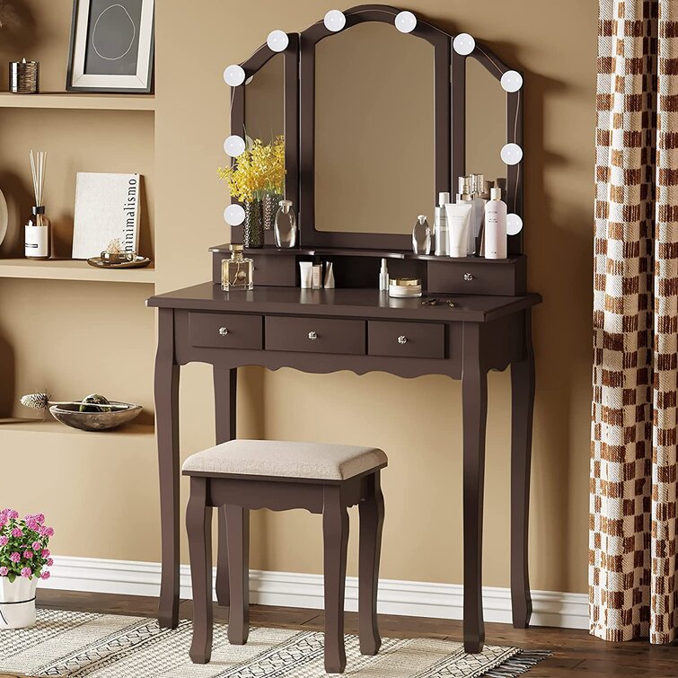New Vanity Set With Lighted Mirror Bulbs & Stool Dressing Table 