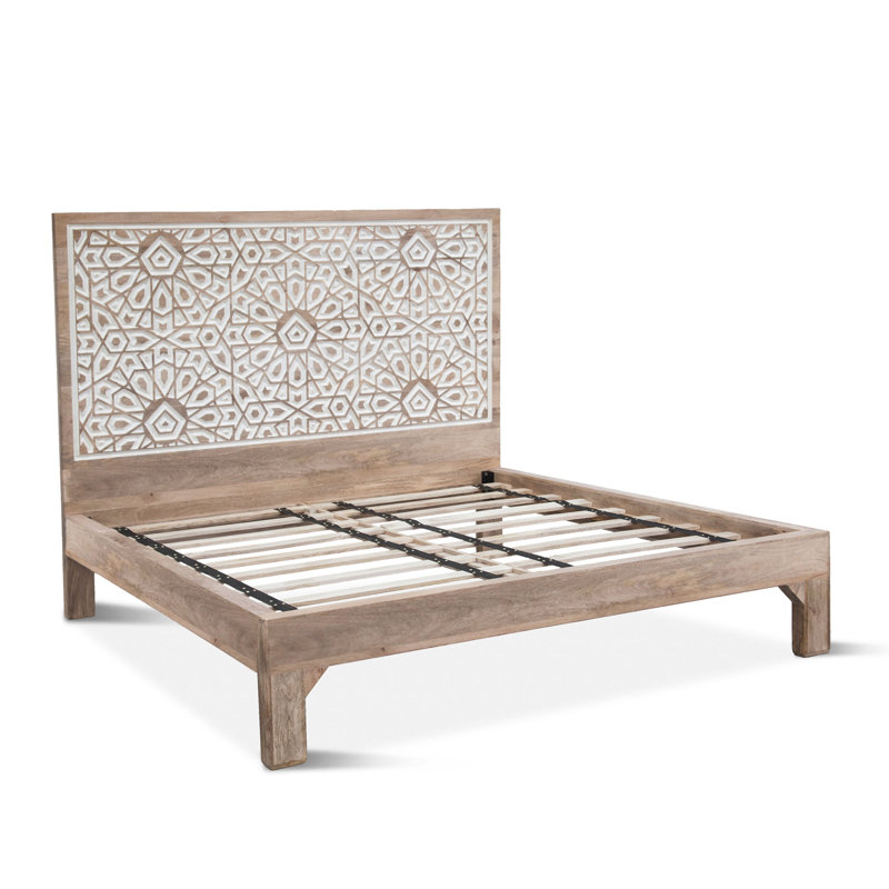 Bungalow Rose Standifer Mango Wood Geometric Carved King Platform Bed