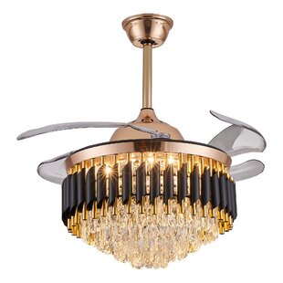 Details about   42" Crystal Invisible Ceiling Fan Light LED 3-Color Change Chandeliers W/Remote 