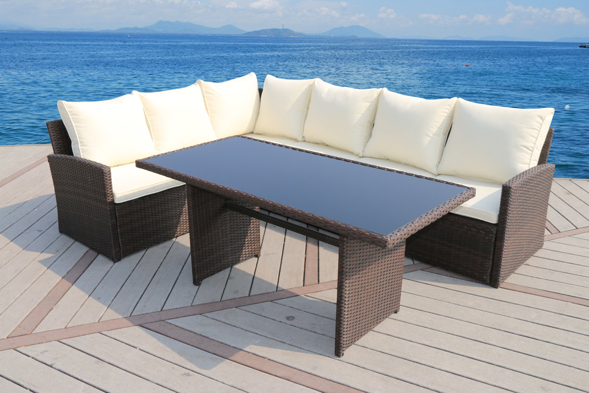Suntime Outdoor Living Barcelona 3 Piece Rattan Sectional Set With Barcelona 3 Piece Rattan Sectional Set With Cushions