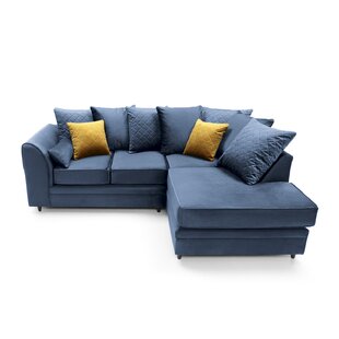Darcy Corner Sofa Settee Right or Left in Teal Linen Fabric Left Hand Blue Cushion Abakus Direct