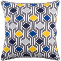The Pillow Collection Helmut Geometric Blue Down Filled Throw Pillow