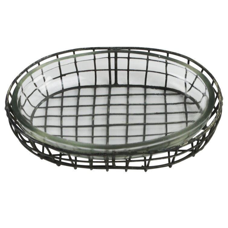 nu steel Basket Weave Soap Dish Clear Glass 