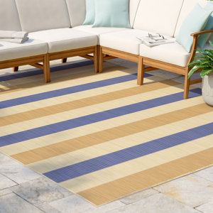 Larana Stripe Beige/Blue Indoor/Outdoor Area Rug