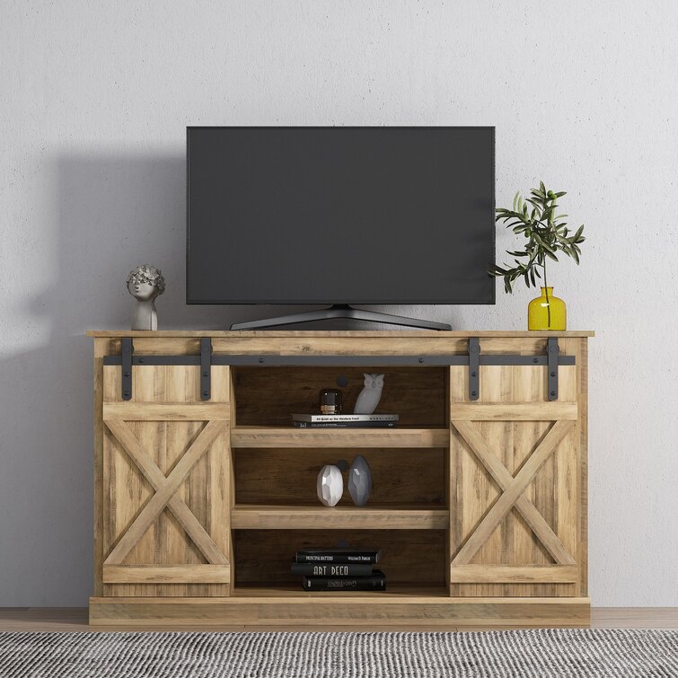Details about   TV Stand W/ Sliding Barn Doors Entertainment Center and Media Console TV Cabinet 