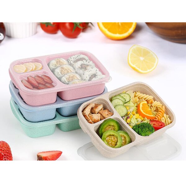 3pcs 5 Compartment Food Storage Container With Lids Kids School Lunch Office Box 