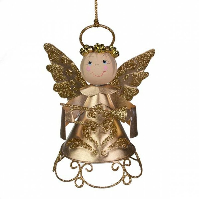 The Seasonal Aisle Metal Angel with Crown and Trumpet Hanging Figurine ...