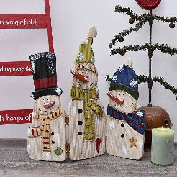 New Snowman "Let it Snow" Wood Sign Accent Winter Table Decor Tier Tray 