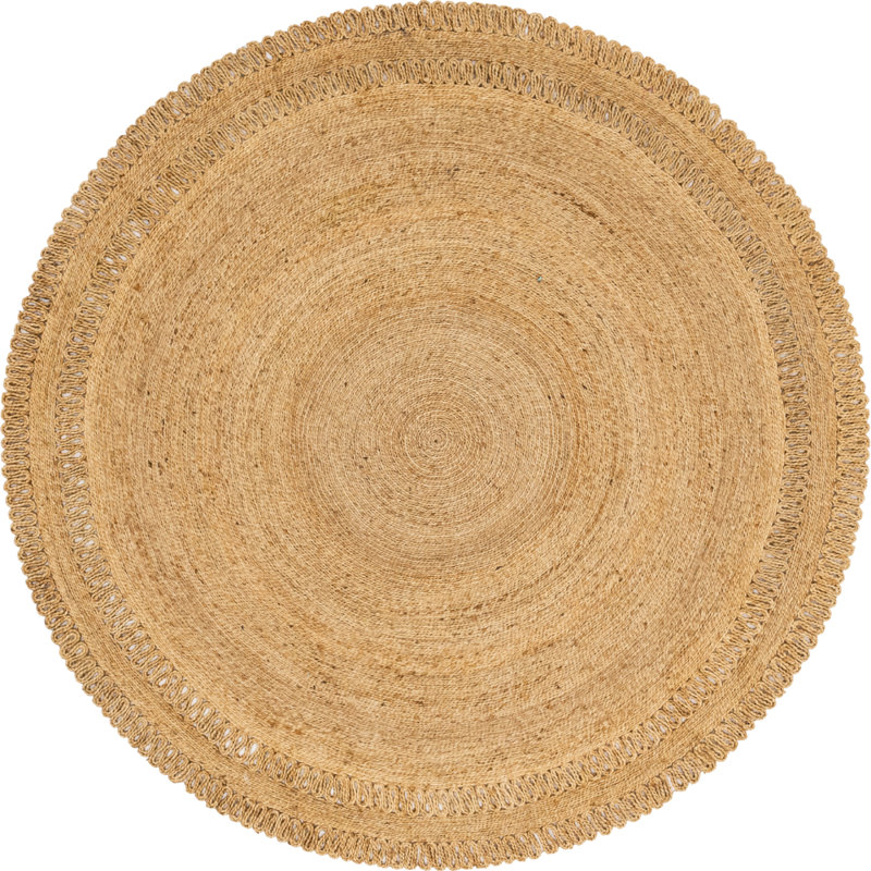 Bungalow Rose Round Geometric Jute Natural Indoor Outdoor Area Bungalow Rose Round Geometric Jute