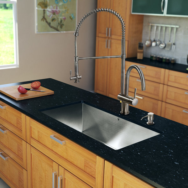 VIGO 30" x 19" Undermount Kitchen Sink with Faucet, Grid, Strainer and