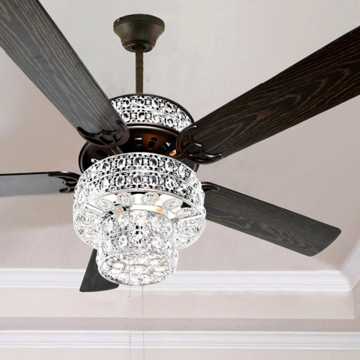 52 Tibuh Punched Metal Crystal 5 Blade Ceiling Fan With Light Kit Included