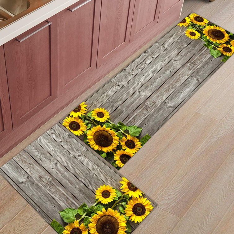 Non-Slip Kitchen Floor Mat Rubber Backing Doormat Runner Rug Carpet Set 2 Pieces 