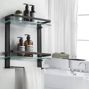 2 Level Bathroom Corner Shelf Caddy Glass Shower Wall Mounted Storage Shelving 