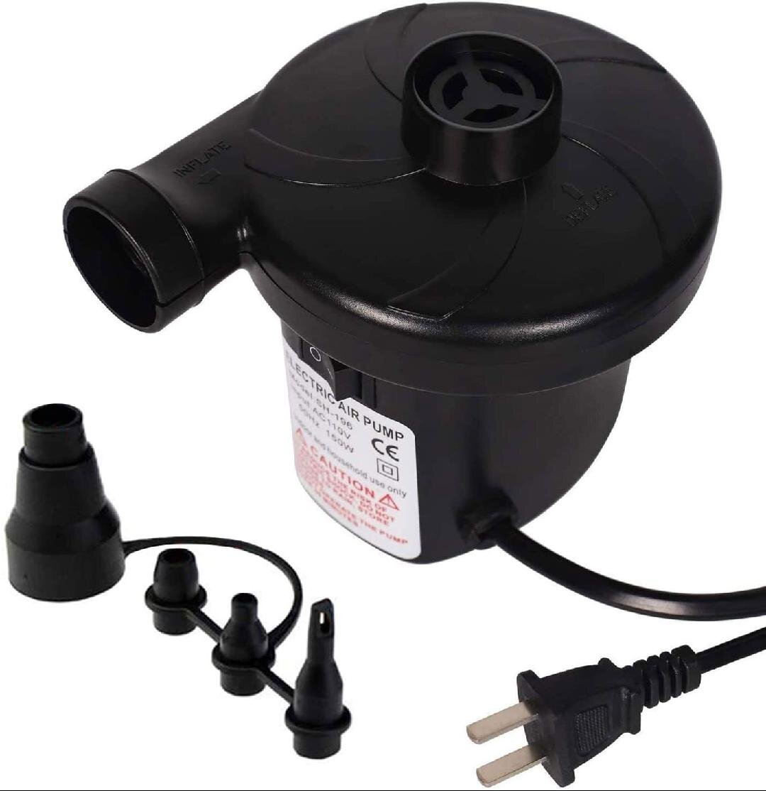 Air Pump,Air Mattress Pump Electric Portable Suitable for Inflatables Mattresses Swimming Pool 12V DC/100-240V AC with 3 Nozzles