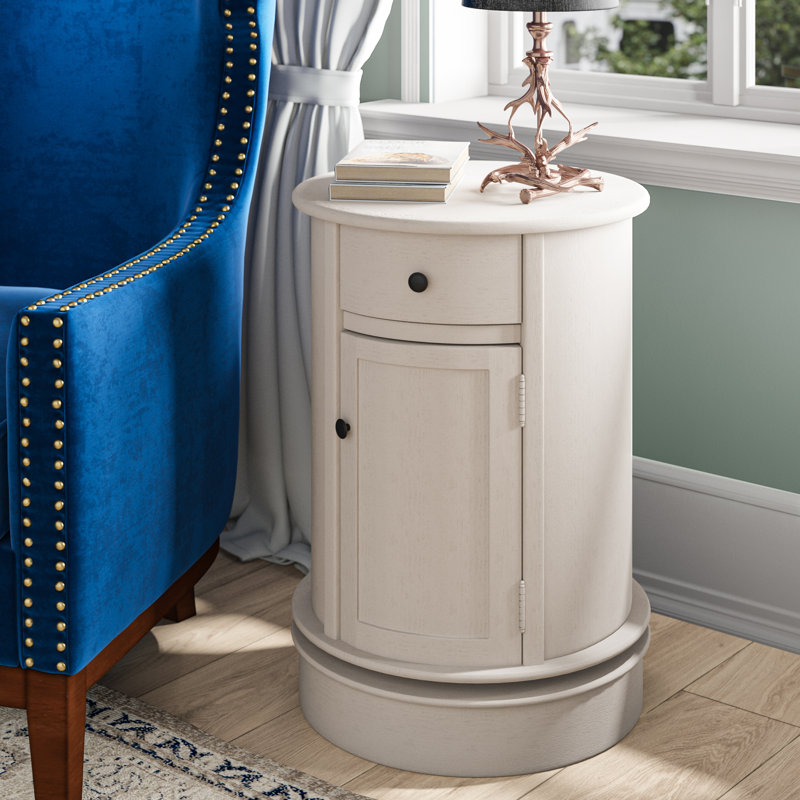 Charlton Home Regan Solid Wood Drum End Table With Storage Reviews Wayfair