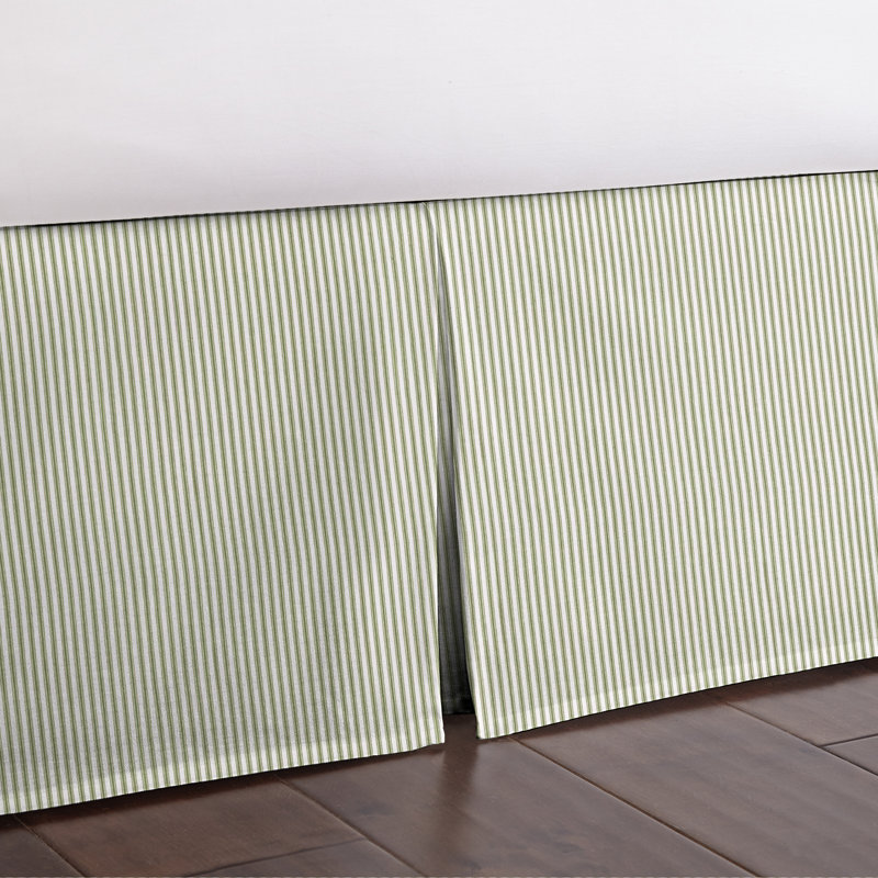 Ticking Stripe Bed Skirt Color: Avocado, Drop Length: 18", Size: King