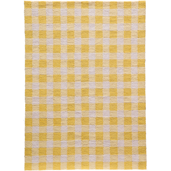 Zager Hand Hooked Yellow White Area Rug Zager Hand Hooked Yellow White Area Rug