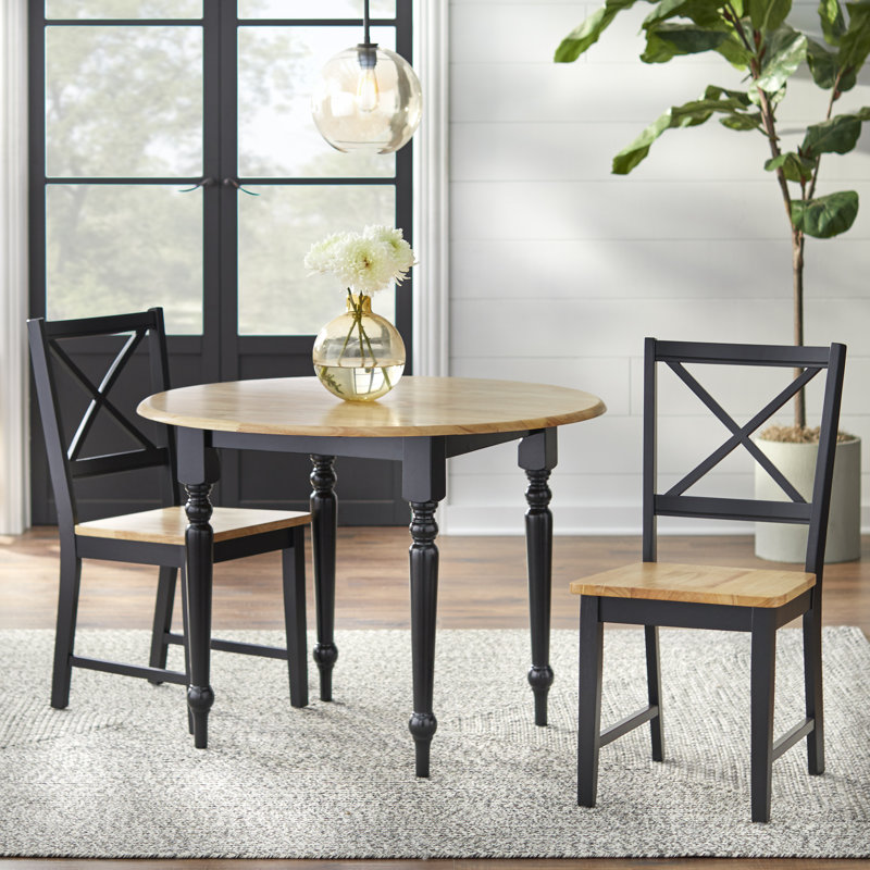 Kinslow Drop Leaf Rubberwood Solid Wood Dining Set Table Base Color: Black, Chair Color: Black
