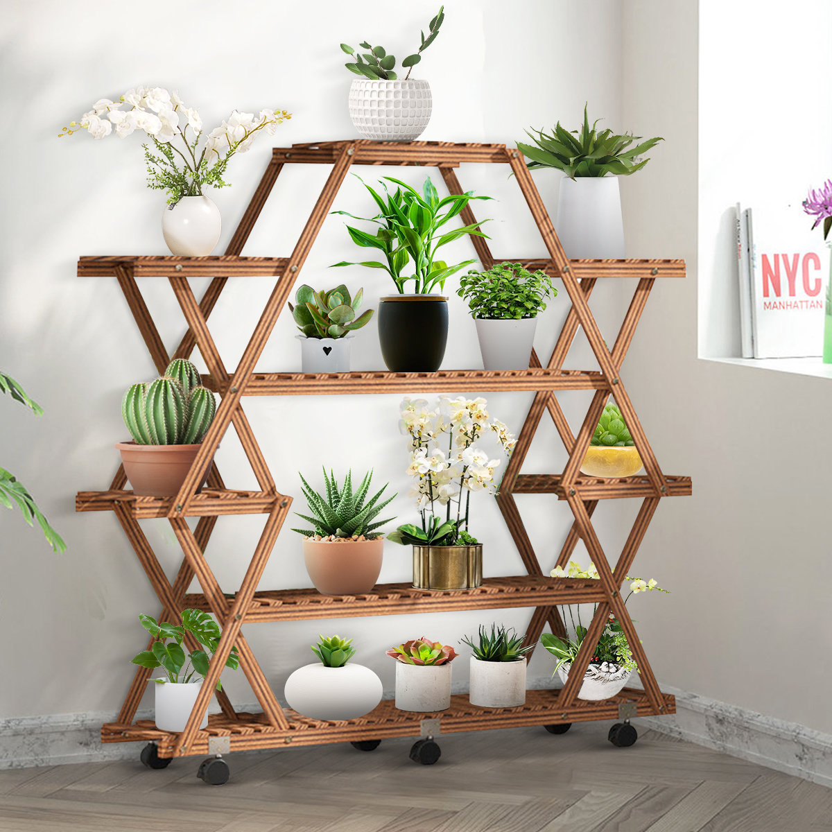 Freeport Park® Fagundes Free Form Multi-Tiered Solid Wood Plant Stand ...