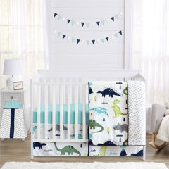 Little Grape Land Embroidery Navy Dinosaur 3 Piece Nursery Crib Bedding Sets Without Bumper Navy Soft Polyester Microfiber Baby Bedding Set for Standard Size Crib .Grey Comforter Set for Boys 