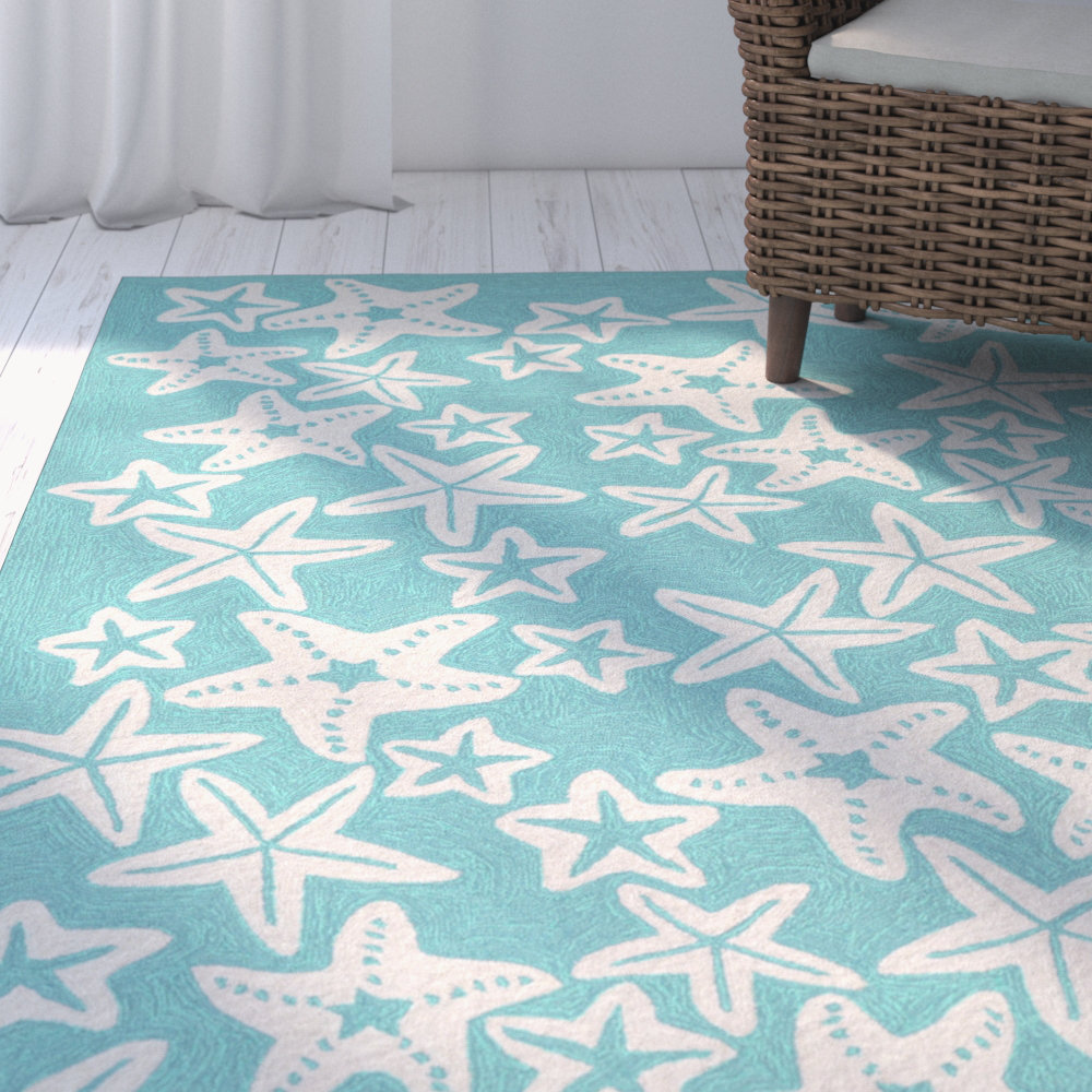 Highland Dunes Claycomb Handmade Tufted Aqua Indoor Outdoor Area Tufted Aqua Indoor Outdoor Area