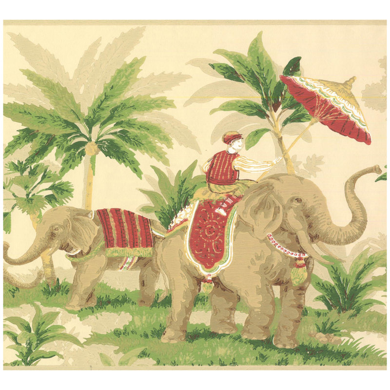 York Wallcoverings Elephants Palm Trees 15 L X 9 W Wallpaper