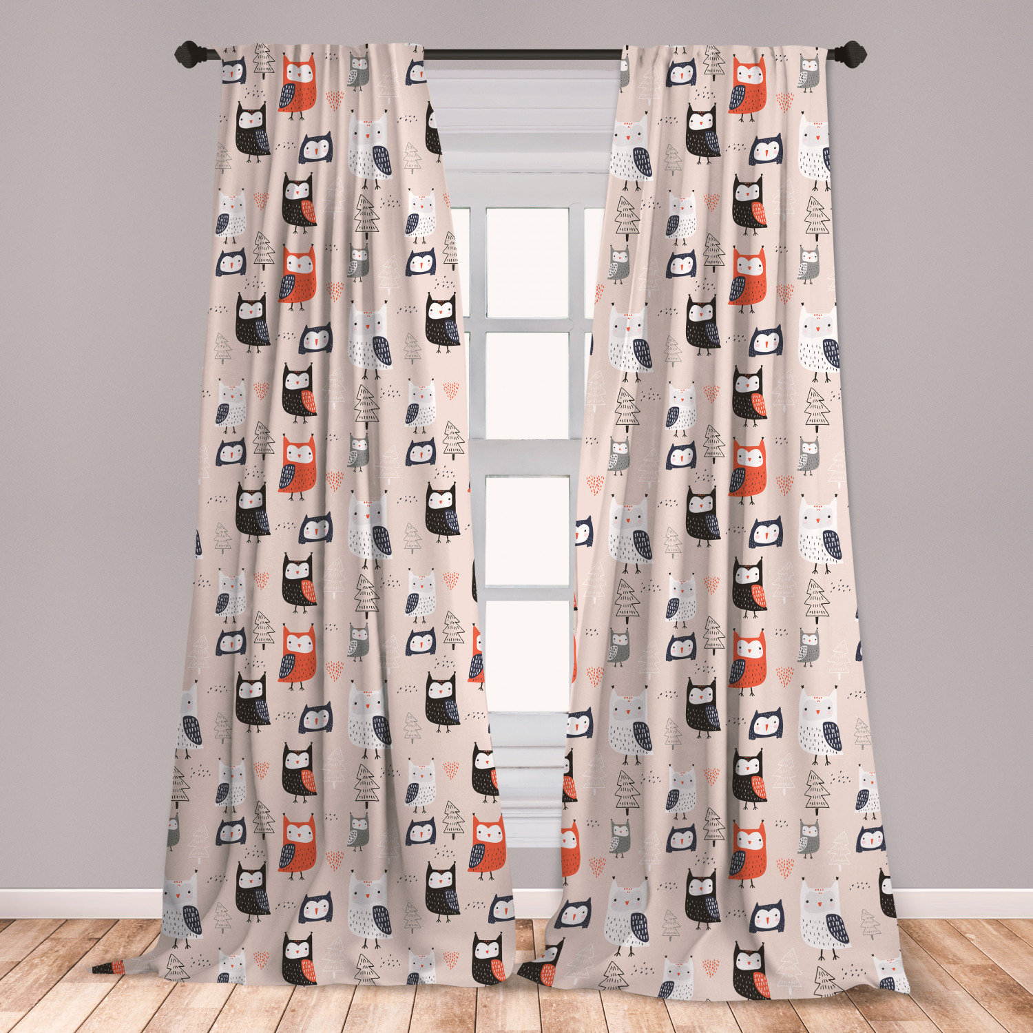 East Urban Home Owl Print Room Darkening Rod Pocket Curtain Panels