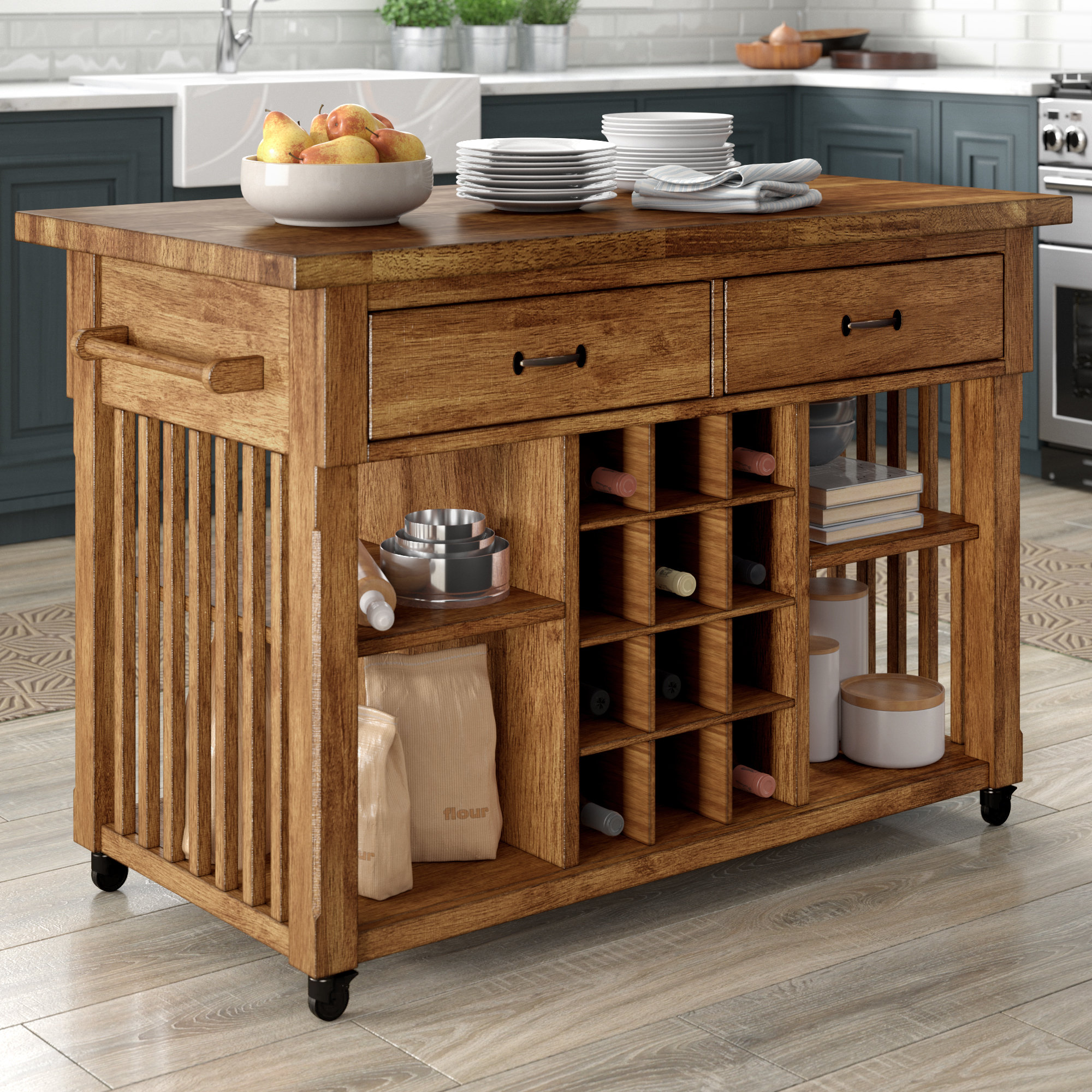 Three Posts Valasquez Kitchen Cart With Wood Top Reviews Wayfair