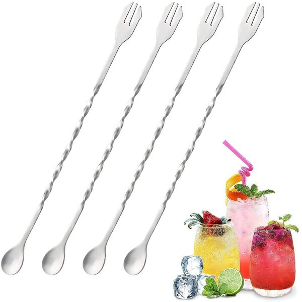 silver Bar Mixing Stirring Spiral Long Handle Cocktail Shaker Spoon Portable Drink Mixer Twist Cup Glass Stirrer Masher Scoop Stainless Steel Mixing Spoon