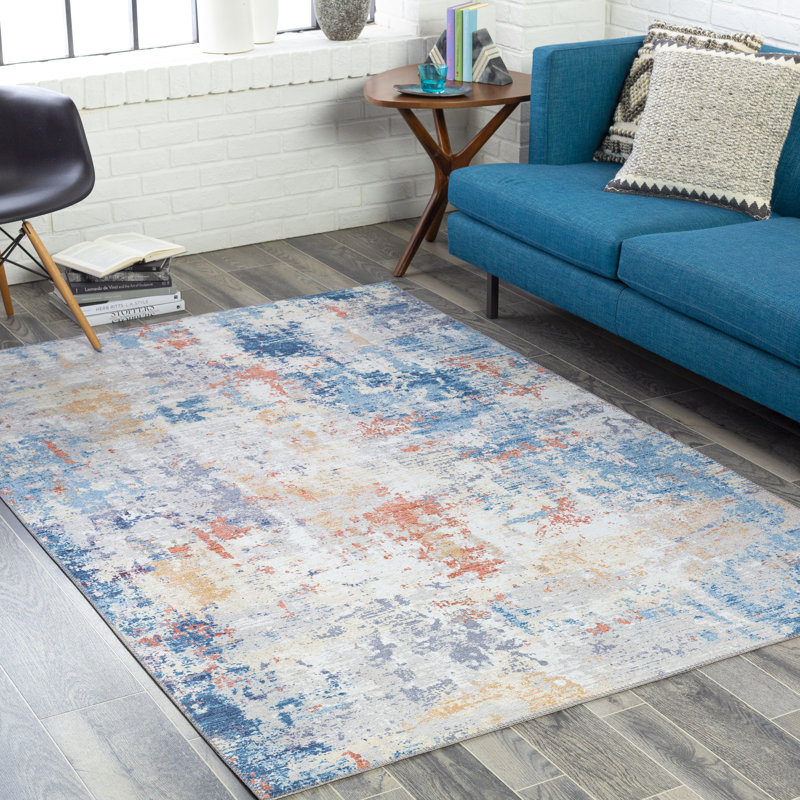 Arine Power Loom Blue/Salmon Rug