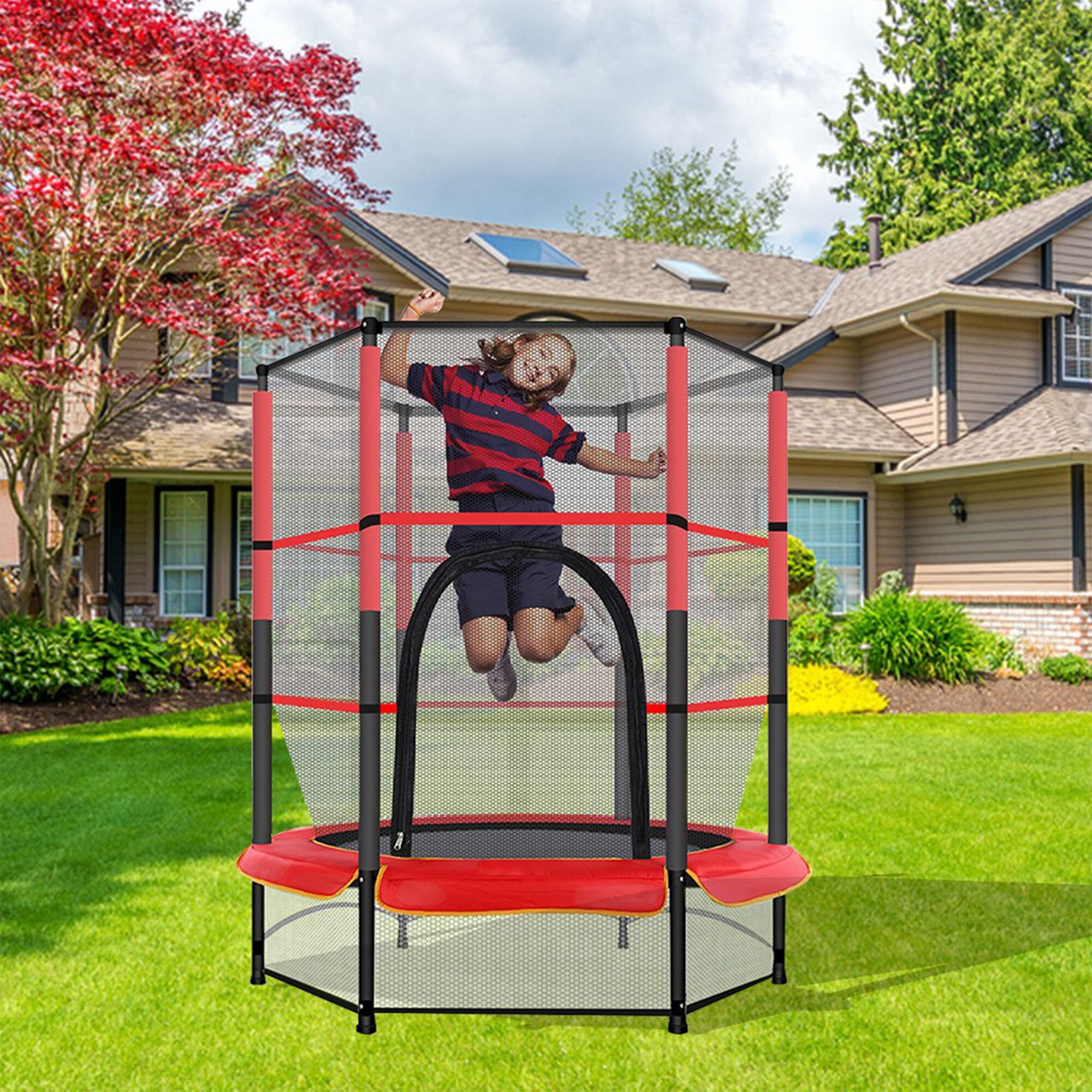Details about   55In Kids Trampoline With Enclosure Net Jumping Mat And Spring Cover Padding 