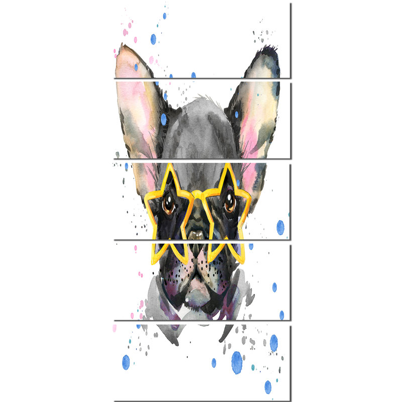 Designart Black French Bulldog With Stars 5 Piece Painting Print On Metal Set Wayfair