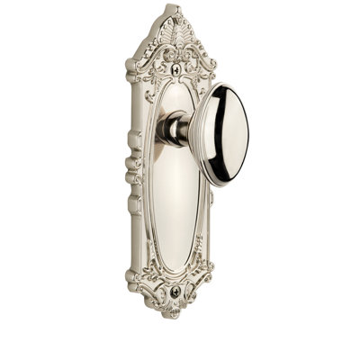 Grandeur Windsor Plate with Fontainebleau Knob Polished Nickel Passage 2.375