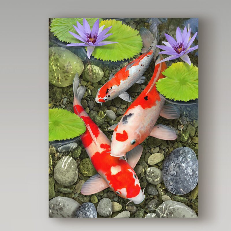 'Koi Under Lily Pads' Graphic Art Print on Wrapped Canvas