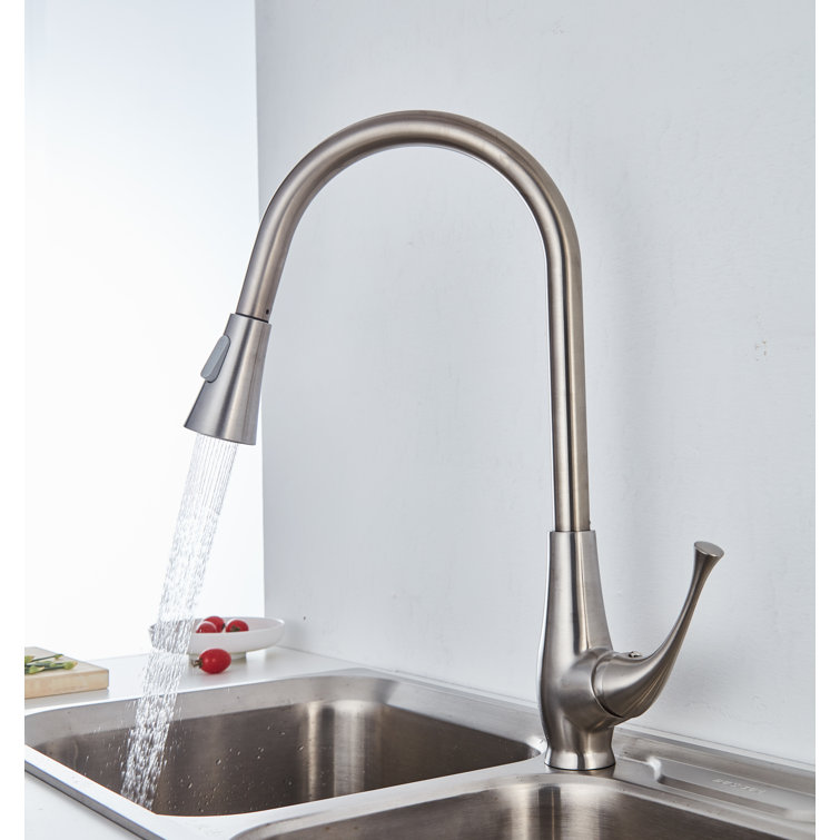 Pull Out Single Handle Kitchen Faucet with Swiveling Spout and Dual  Function Spray Head
