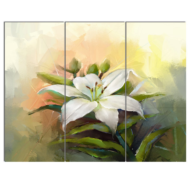 Designart White Lily Flower Oil Painting 3 Piece Painting Print