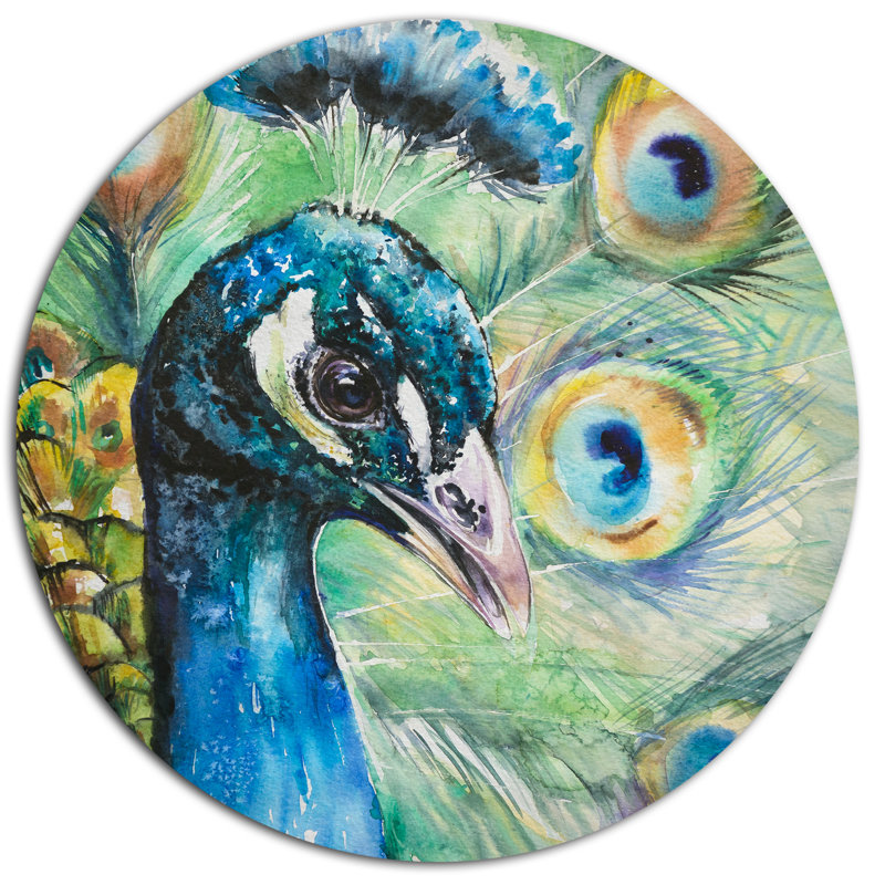 Designart Larger Peacock Watercolor Oil Painting Print On Metal