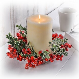 EUCALYPTUS & BERRIES CANDLE RING WREATH 14 " x 6 " CENTER opening 