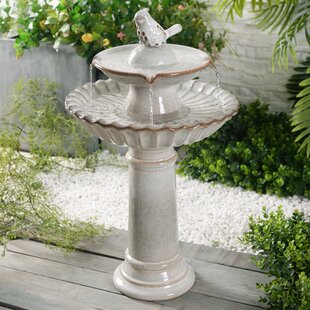 USED 3 Tier Pedestal Fountain Bird Bath W/ Pump Water Patio Decor Garden Outdoor 