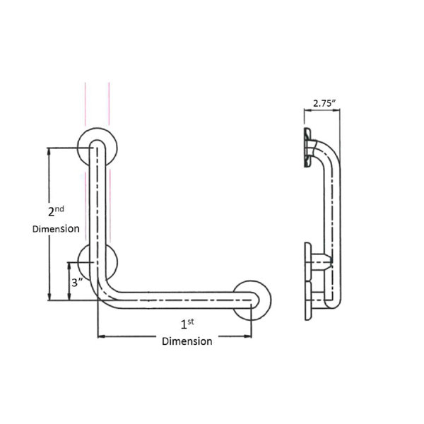 L-Shaped Vertical Angle Bathroom Safety 12" Grab Bar